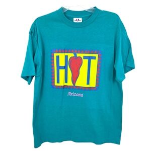 Vintage 90s Hot Arizona Chili Pepper Tee Shirt Men Medium Teal Memphis Group USA